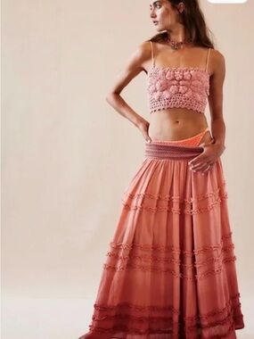 Free People Drift Away Crochet Tube Top & Ombre Skirt Set